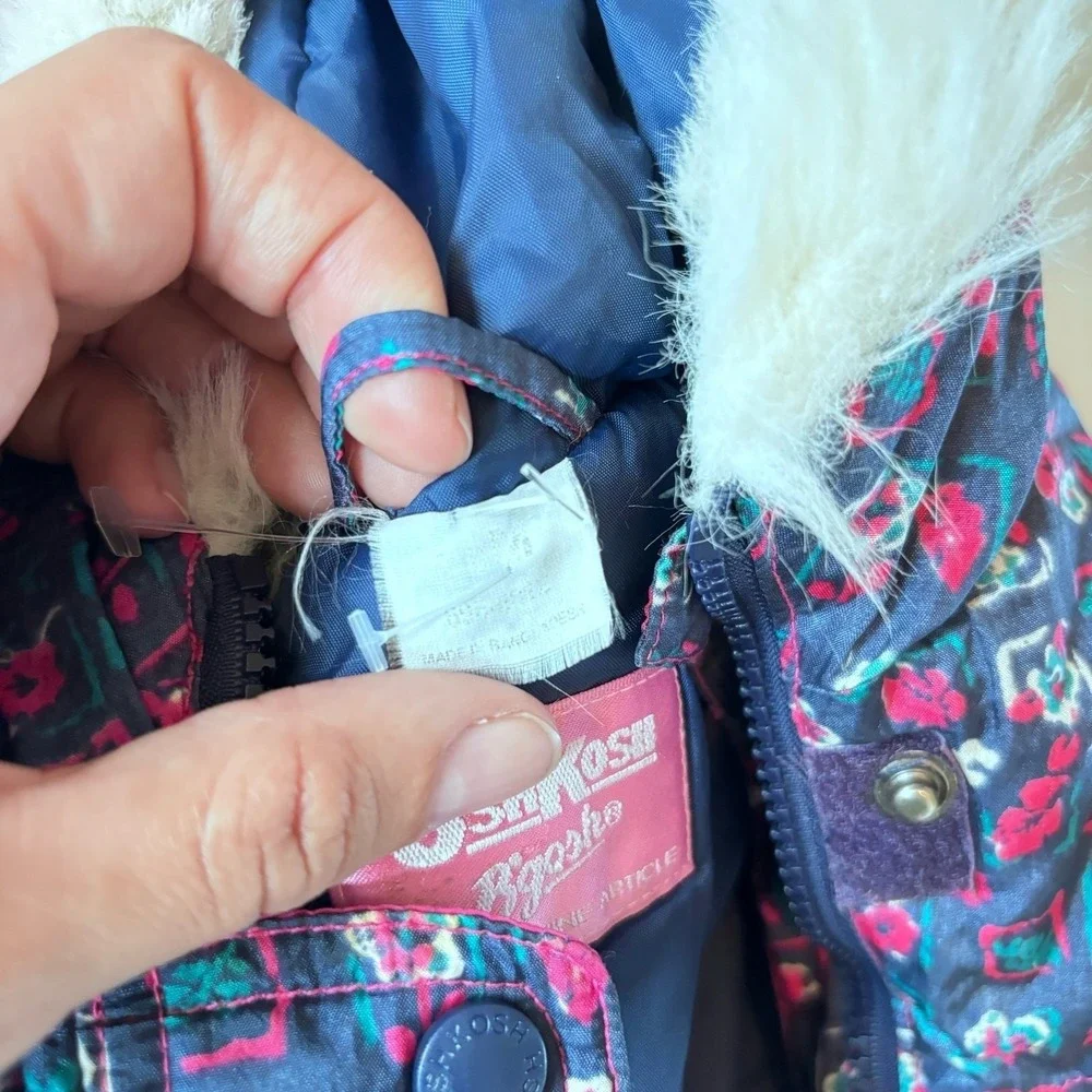 Vintage 90s Oshkosh B'gosh Girls 18 Month Snowsuit Blue Pink Floral‎ Hooded
